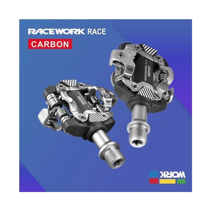 Pedales MTB RACEWORK SPD ligero duradero carbono acero cromado ajuste personalizable para ciclismo todoterreno