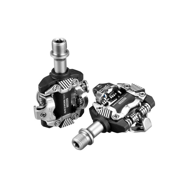 Pedales MTB RACEWORK SPD ligero duradero carbono acero cromado ajuste personalizable para ciclismo todoterreno