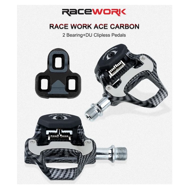 Pedales RACEWORK SPD Keo de fibra de carbono con rodamientos ultraligeros para ciclismo de alto rendimiento