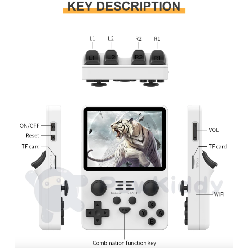 POWKIDDY RGB20S consola de juegos retro portátil con pantalla IPS 3.5’’ emuladores N64 PS1 juegos nostálgicos