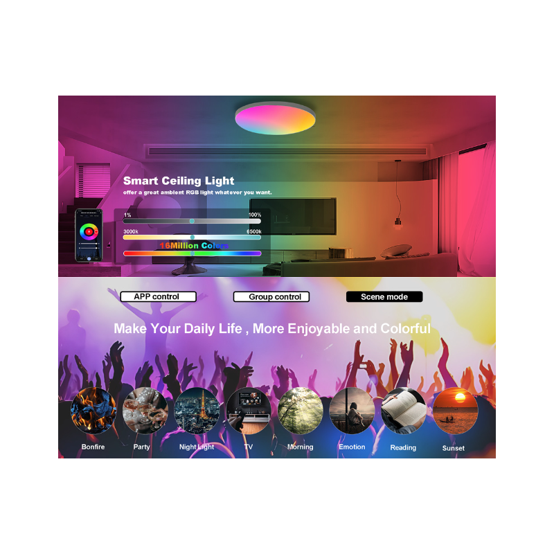 Lámpara de Techo Inteligente Tuya Zigbee 24W RGBCW Alexa Control por Voz Eficiencia Energética Hogar Inteligente