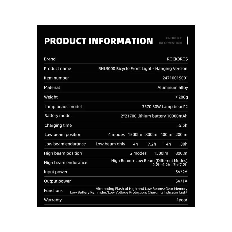ROCKBROS RHL3000 luz de bicicleta LED 3000 lúmenes 10000mAH impermeable para MTB y ciclismo de carretera