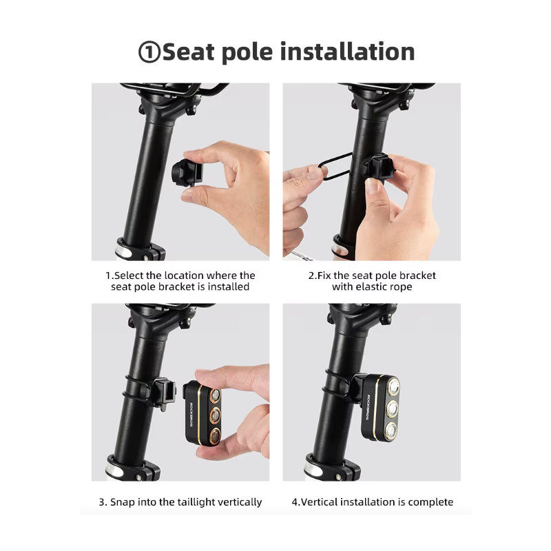 ROCKBROS Luz Trasera Inteligente Ciclista: Freno, Tipo-C, IP64. Seguridad Día/Noche en Carretera/Montaña