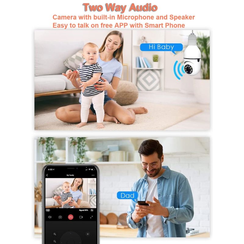 Cámara HD E27 5G Wifi Visión Nocturna Seguimiento Automático Audio Bidireccional Cobertura 360° Hogar Inteligente