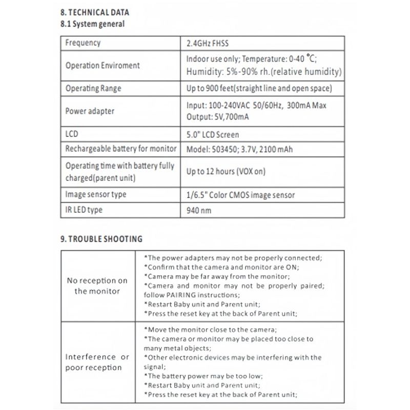 Monitor de bebé 5 pulgadas SM650 pantalla LCD grande visión nocturna seguridad inalámbrica cuidado infantil