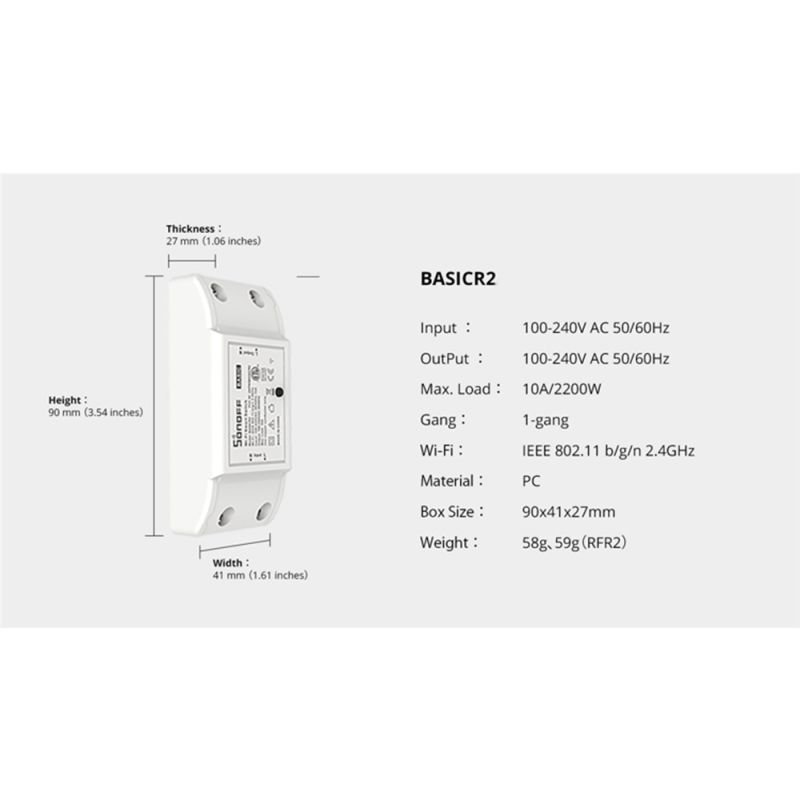 SONOFF Basic R2 Módulo de interruptor Wifi Universal Control remoto Alexa Automatización del hogar