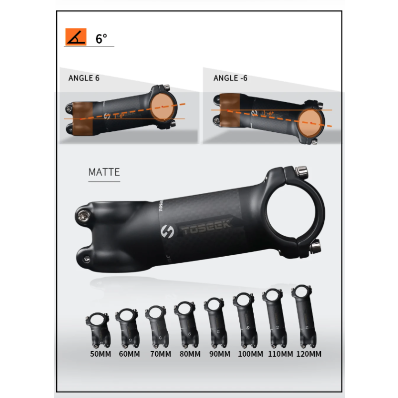 Vástago de Manillar TOSEEK 31.8mm Aluminio y Carbono Ángulo Ajustable Ligero Accesorios MTB Ciclismo Montaña