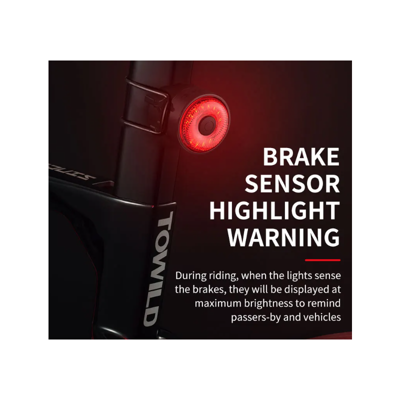 Luz trasera inteligente para bicicleta TOWILD TL03 con sensor de freno automático y modos de flash versátiles