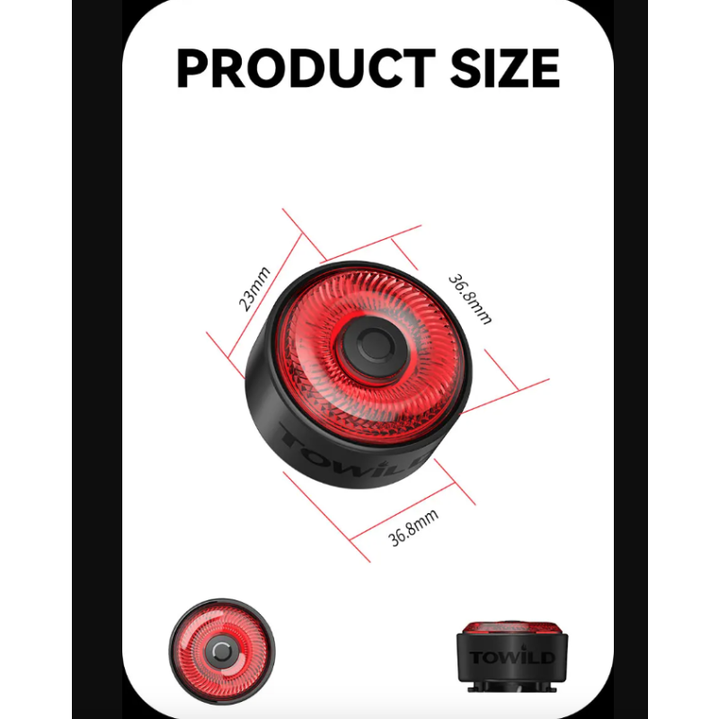 Luz trasera inteligente para bicicleta TOWILD TL03 con sensor de freno automático y modos de flash versátiles