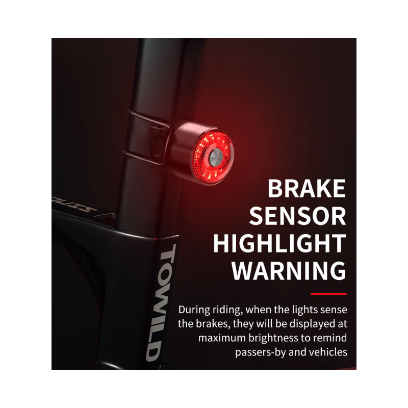 Luz trasera TOWILD TL05 con sensor de freno automático luz de bicicleta impermeable IPX6 carga USB LED 100 horas