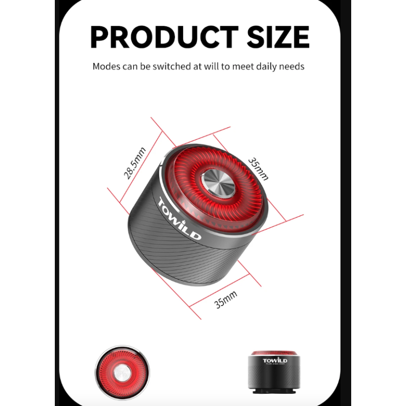 Luz trasera TOWILD TL05 con sensor de freno automático luz de bicicleta impermeable IPX6 carga USB LED 100 horas