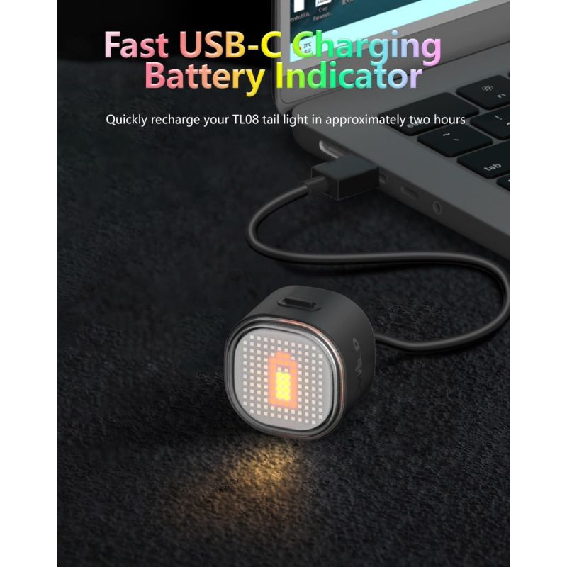 TOWILD TL08 Luz Trasera Bicicleta Inteligente con Patrones Personalizados y GIFs, USB-C Recargable, Sensor Freno, IPX6