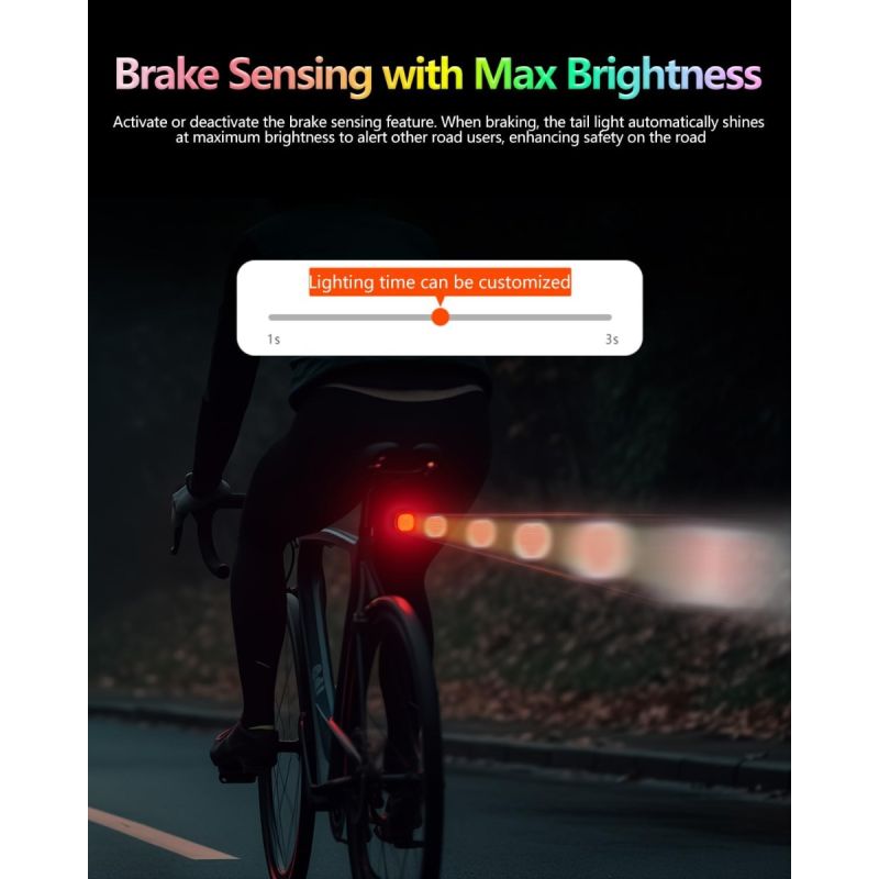 TOWILD TL08 Luz Trasera Bicicleta Inteligente con Patrones Personalizados y GIFs, USB-C Recargable, Sensor Freno, IPX6