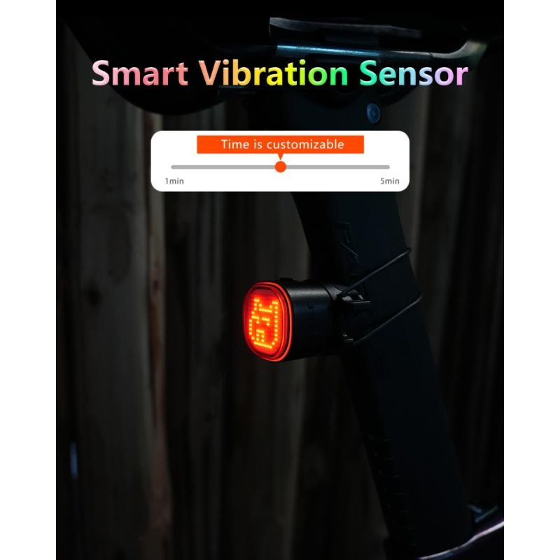 TOWILD TL08 Luz Trasera Bicicleta Inteligente con Patrones Personalizados y GIFs, USB-C Recargable, Sensor Freno, IPX6