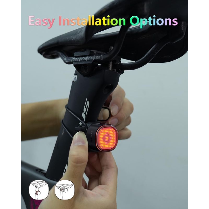 TOWILD TL08 Luz Trasera Bicicleta Inteligente con Patrones Personalizados y GIFs, USB-C Recargable, Sensor Freno, IPX6