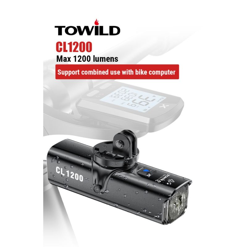TOWILD CL1200 luz de bicicleta LED 1200LM USB recargable ciclismo nocturno lámpara delantera impermeable