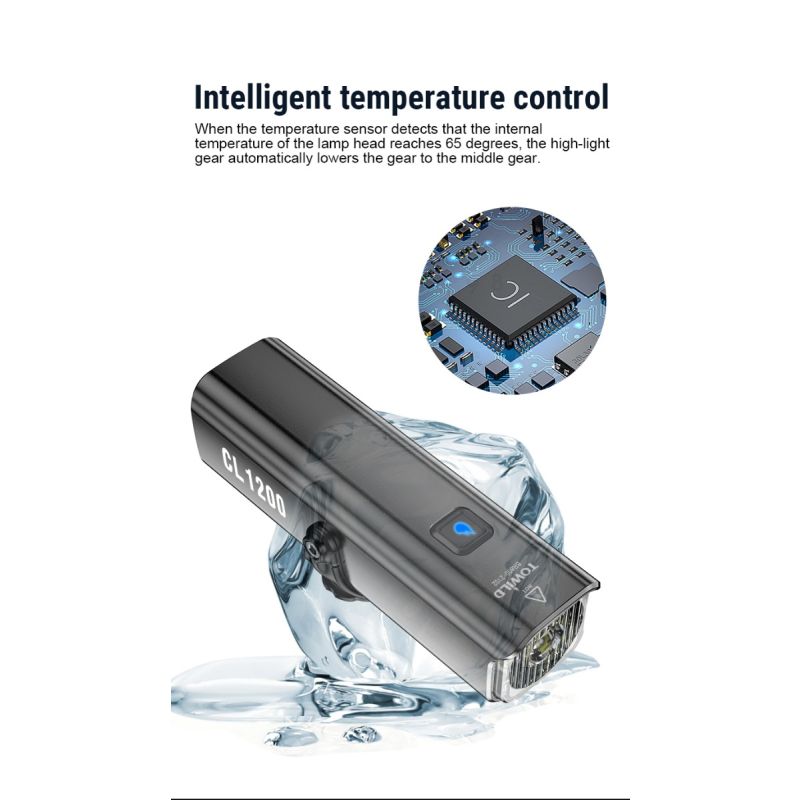 TOWILD CL1200 luz de bicicleta LED 1200LM USB recargable ciclismo nocturno lámpara delantera impermeable