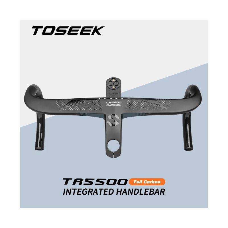 Manillar bicicleta carretera TOSEEK TR5500 vástago fibra carbono completa diseño aerodinámico negro mate