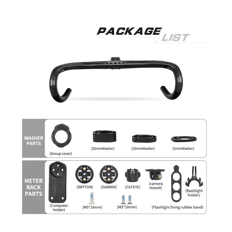Manillar bicicleta carretera TOSEEK TR5500 vástago fibra carbono completa diseño aerodinámico negro mate
