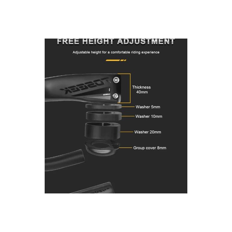 Manillar bicicleta carretera TOSEEK TR5500 vástago fibra carbono completa diseño aerodinámico negro mate