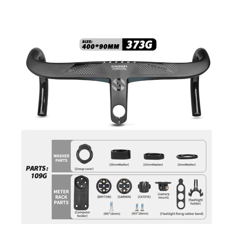 Manillar bicicleta carretera TOSEEK TR5500 vástago fibra carbono completa diseño aerodinámico negro mate