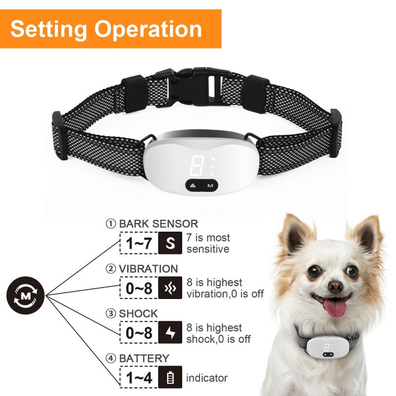 Collar Antiladridos Automático con Modos de Entrenamiento Dual Impermeable IP67 y Recargable para Perros