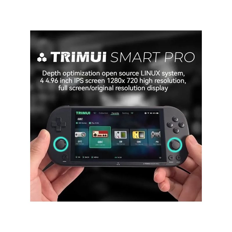 Trimui Smart Pro consola de juegos portátil vintage con pantalla HD IPS de 4.96 pulgadas y sistema Linux abierto