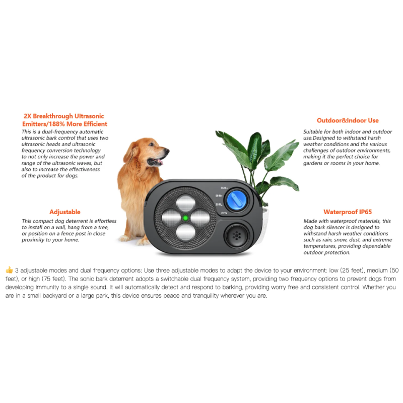 Dispositivo Ultrasónico Antiladridos para Perros Automático - Disuasor Control de Ruido Eficiente