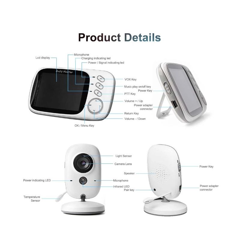 Monitor de Bebé VB603 con Video y 2.4G Audio Bidireccional Visión Nocturna Seguridad Infantil Confiable y Moderna