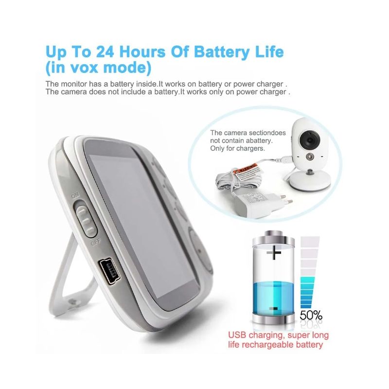 Monitor de Bebé VB603 con Video y 2.4G Audio Bidireccional Visión Nocturna Seguridad Infantil Confiable y Moderna