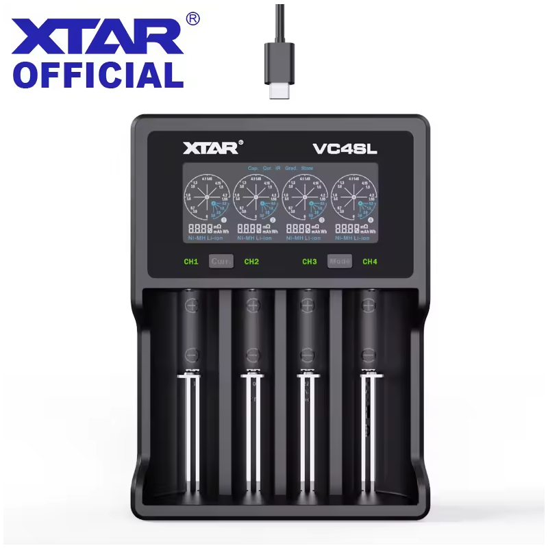 XTAR VC4SL Cargador de Baterías 18650 21700 USB C con Carga Rápida QC3.0 y Compatibilidad Versátil