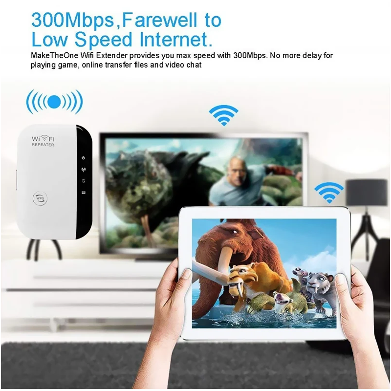 Repetidor WiFi 300Mbps para Pared | Amplificador de Señal Cobertura A Través de la Pared para Hogar Smart TV