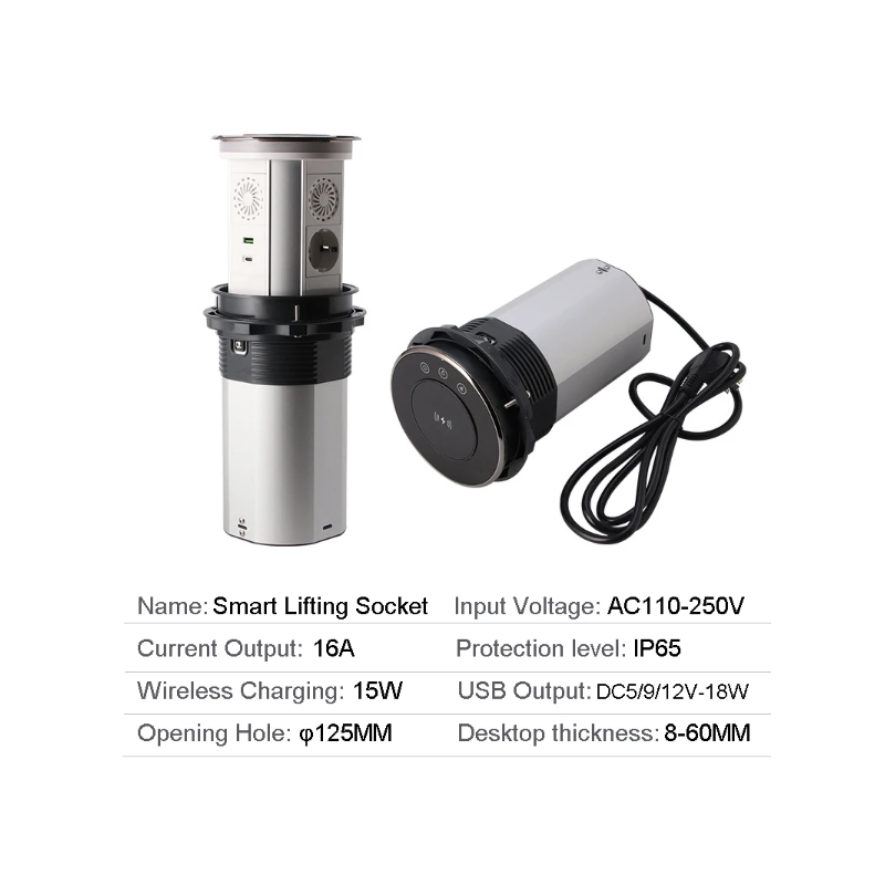 Enchufes Eléctricos de Elevación con Salida Retráctil Motorizada y Carga Inalámbrica USB Diseño Moderno