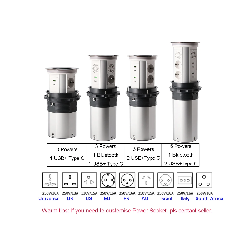 Enchufes Eléctricos de Elevación con Salida Retráctil Motorizada y Carga Inalámbrica USB Diseño Moderno