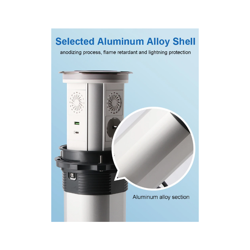 Enchufes Eléctricos de Elevación con Salida Retráctil Motorizada y Carga Inalámbrica USB Diseño Moderno