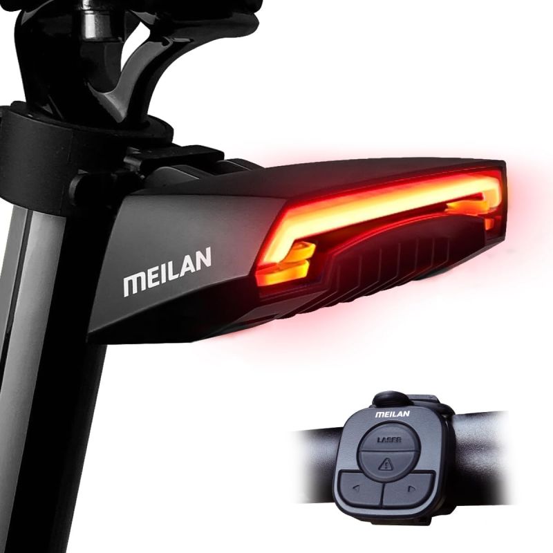 Meilan X5 Luz Trasera Inteligente Bici con Direccionales, Freno Automático y Control Remoto Inalámbrico Recargable.