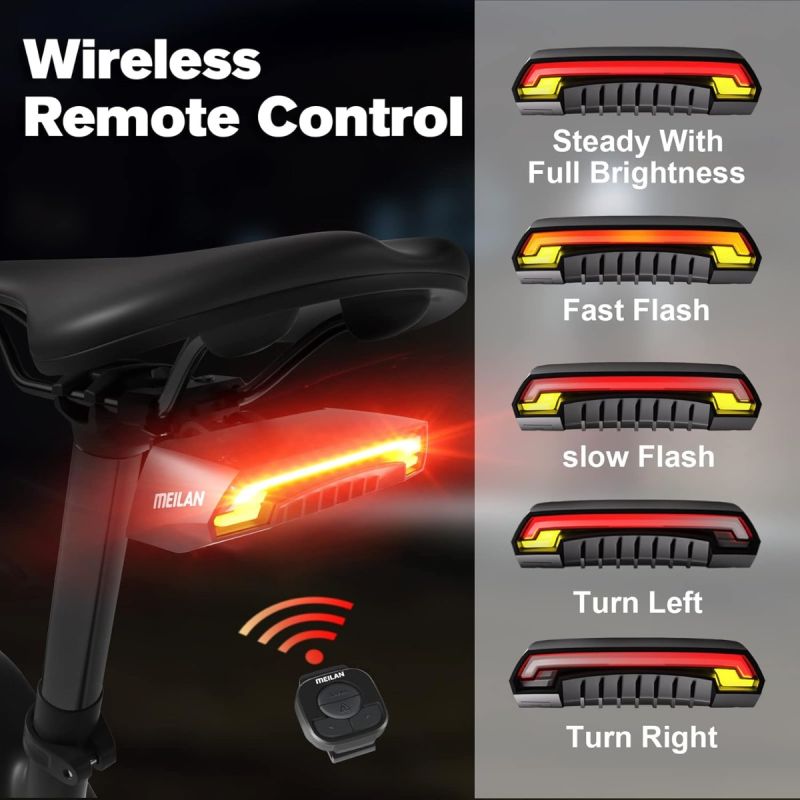 Meilan X5 Luz Trasera Inteligente Bici con Direccionales, Freno Automático y Control Remoto Inalámbrico Recargable.
