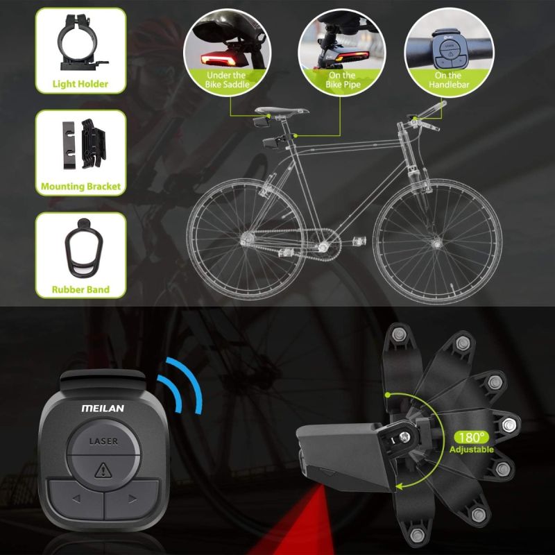 Meilan X5 Luz Trasera Inteligente Bici con Direccionales, Freno Automático y Control Remoto Inalámbrico Recargable.