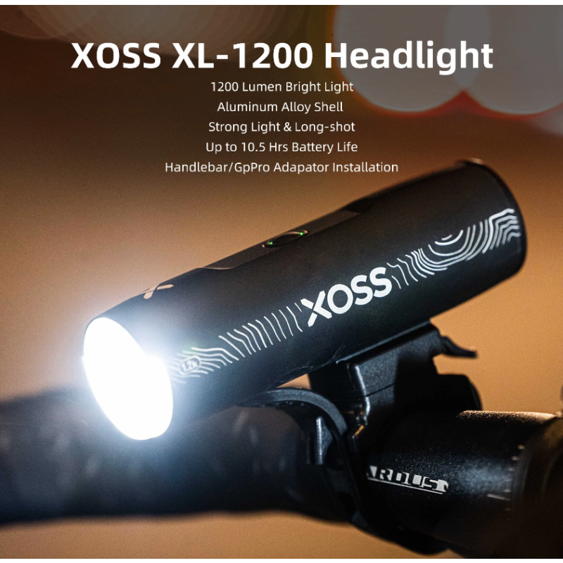 XOSS XL-1200 Luz para Bicicleta Recargable 1200 Lúmenes con Seis Modos Carga Tipo-C Ideal Ciclismo y Seguridad