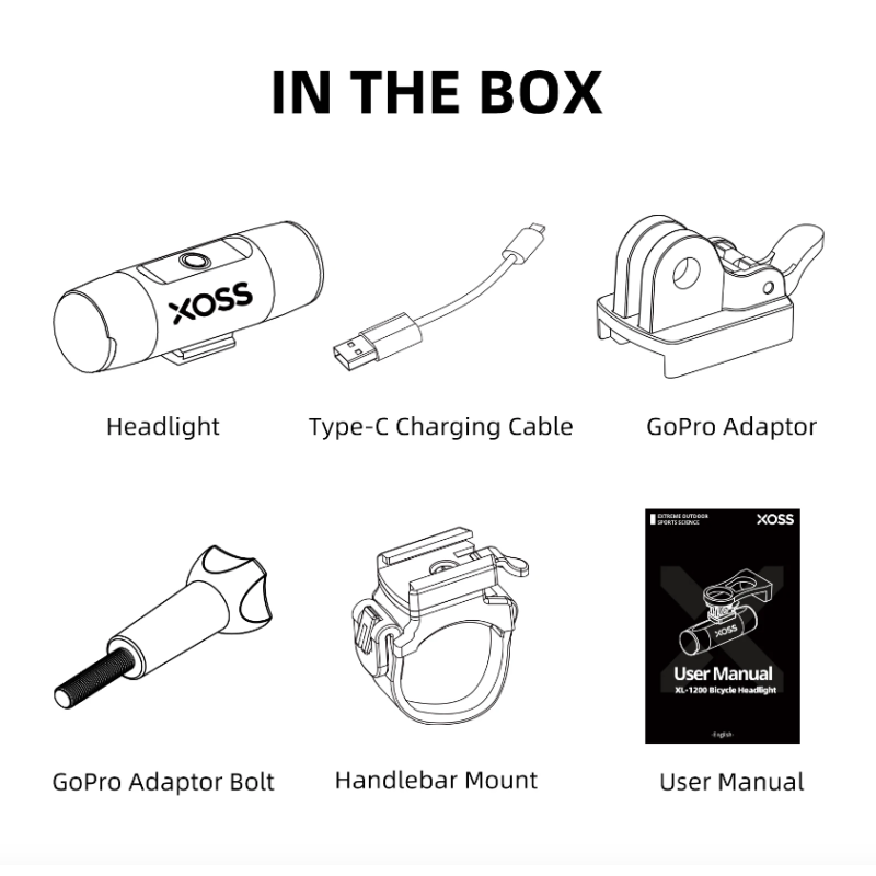 XOSS XL-1200 Luz para Bicicleta Recargable 1200 Lúmenes con Seis Modos Carga Tipo-C Ideal Ciclismo y Seguridad