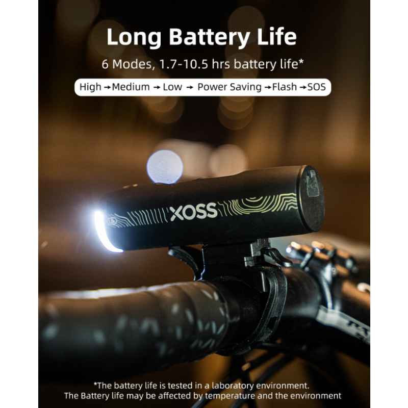 XOSS XL-1200 Luz para Bicicleta Recargable 1200 Lúmenes con Seis Modos Carga Tipo-C Ideal Ciclismo y Seguridad