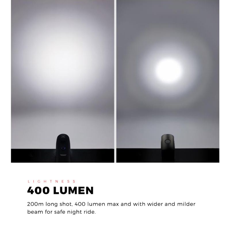 XOSS XL-400 luz bicicleta MTB USB recargable faro impermeable 400 lúmenes cinco modos instalación dual SEGURA