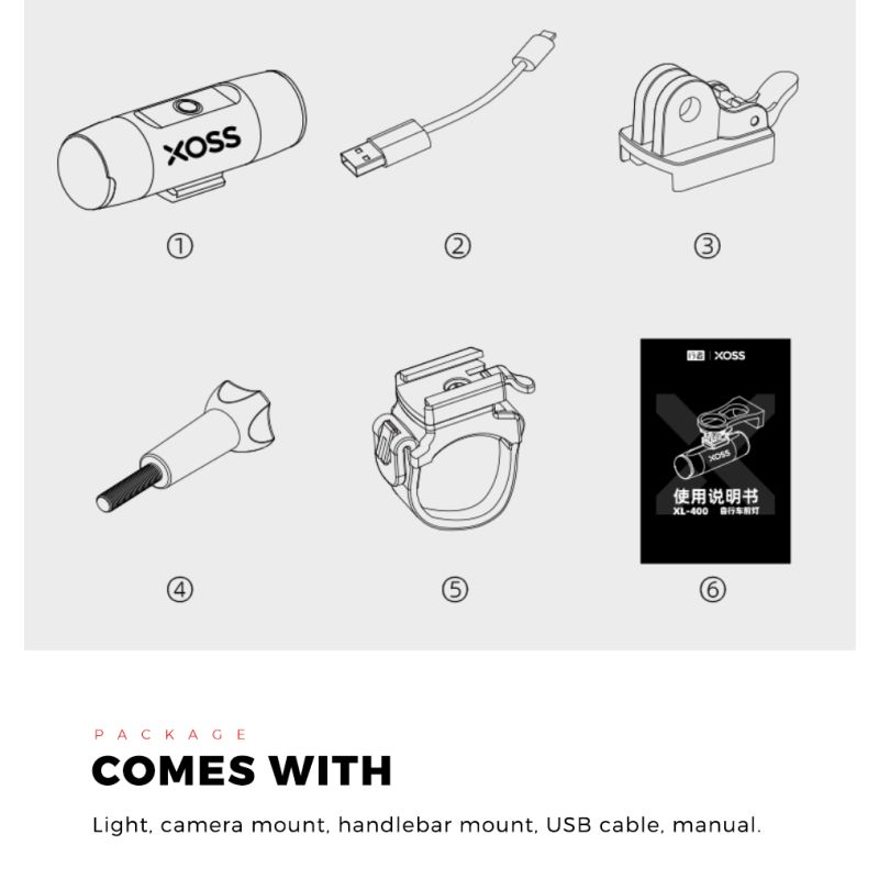 XOSS XL-400 luz bicicleta MTB USB recargable faro impermeable 400 lúmenes cinco modos instalación dual SEGURA