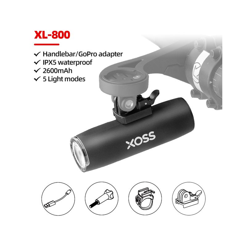 XOSS Faro para Bicicleta 800Lm USB Recargable Lámpara Frontal MTB Alta Luminosidad Seguridad Nocturna