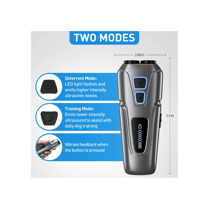 Repelente Ultrasónico de Perros Dispositivo Antiladridos con Linterna LED para Entrenamiento Humanitario Portátil