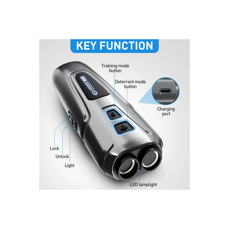 Repelente Ultrasónico de Perros Dispositivo Antiladridos con Linterna LED para Entrenamiento Humanitario Portátil