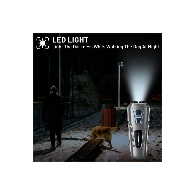 Repelente Ultrasónico de Perros Dispositivo Antiladridos con Linterna LED para Entrenamiento Humanitario Portátil