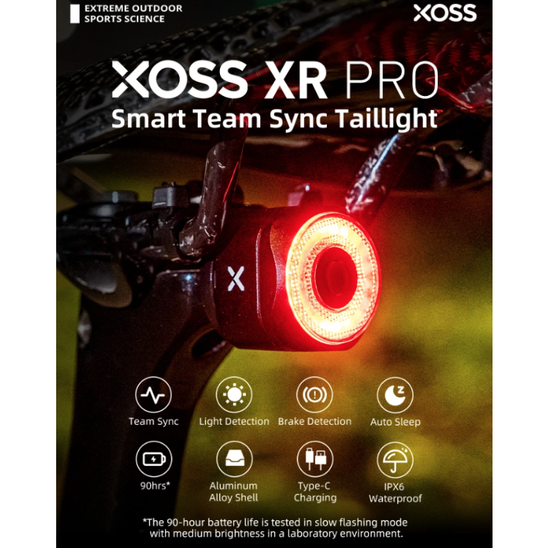 XOSS XR Pro luz trasera bicicleta con detección automática de frenos carga LED impermeable y duradera