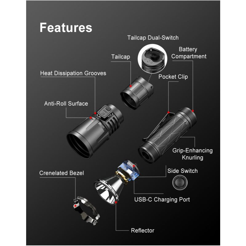 Linterna Klarus XT21X Pro LED XHP70.2 4400 lúmenes versátil alto rendimiento batería duradera recargable