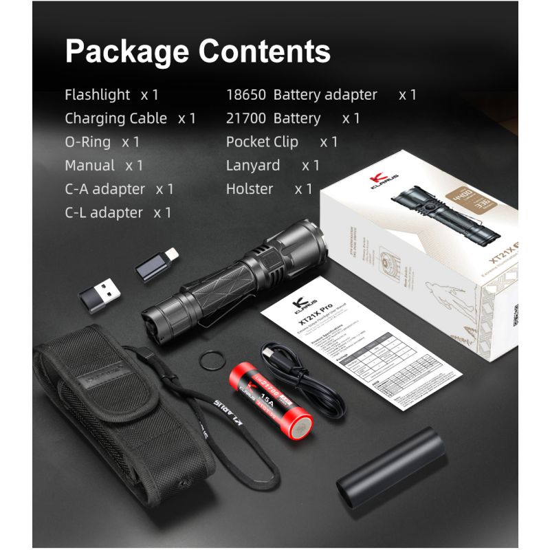 Linterna Klarus XT21X Pro LED XHP70.2 4400 lúmenes versátil alto rendimiento batería duradera recargable